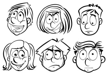 Erkek ve kadın yüzleri ile farklı duygular