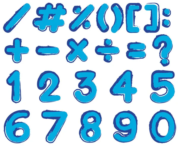 Siffror och tecken i blå färg — Stock vektor