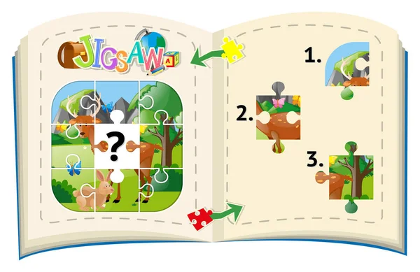 Puzzle mit Tieren im Wald — Stockvektor