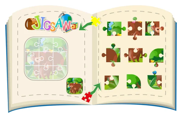 Puzzle game con gli orsi nella foresta — Vettoriale Stock