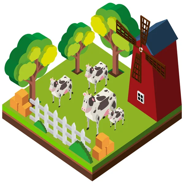 3D design for cows in the farm — Stock Vector