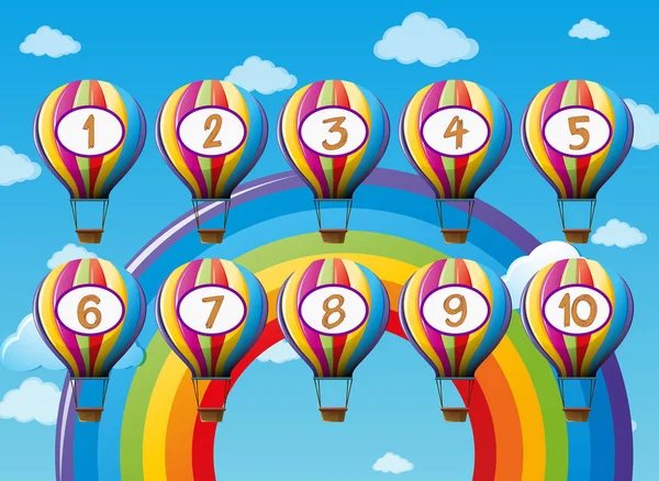 Nummer ett till tio på ballonger — Stock vektor