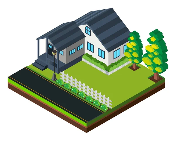 3D-ontwerp voor huis met tuin — Stockvector