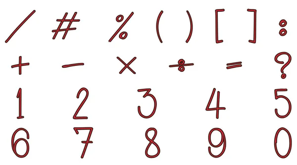 Matematiska tecken och siffror i rött — Stock vektor