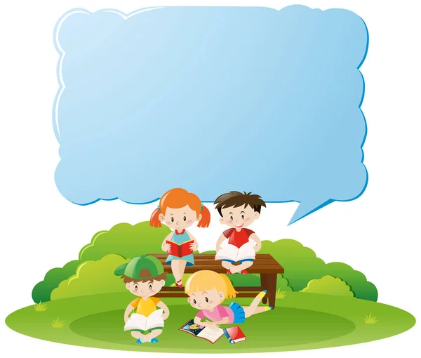 Border template with kids reading books in park — Stock Vector