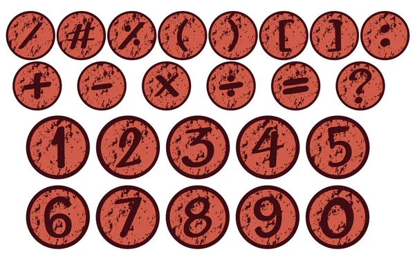 Numbers and signs on round badges — Stock Vector