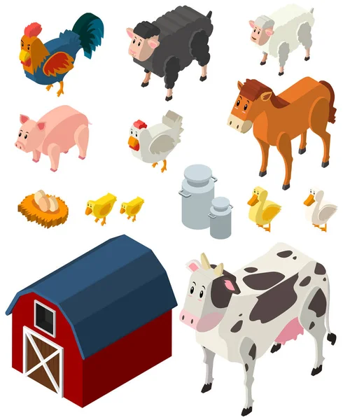 3D design for many types of farm animals — Stock Vector