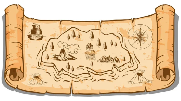 Mapa del tesoro sobre papel ondulado — Vector de stock