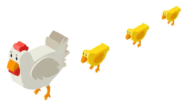 Disegno 3D per galline e pulcini — Vettoriale Stock