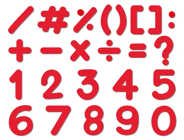 Diseño de fuente para números y signos en color rojo — Vector de stock