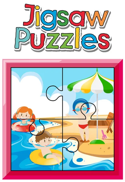 Puzzle hry s dětmi na pláži — Stockový vektor