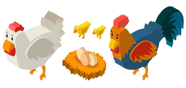 Conception 3D pour poulets et œufs — Image vectorielle