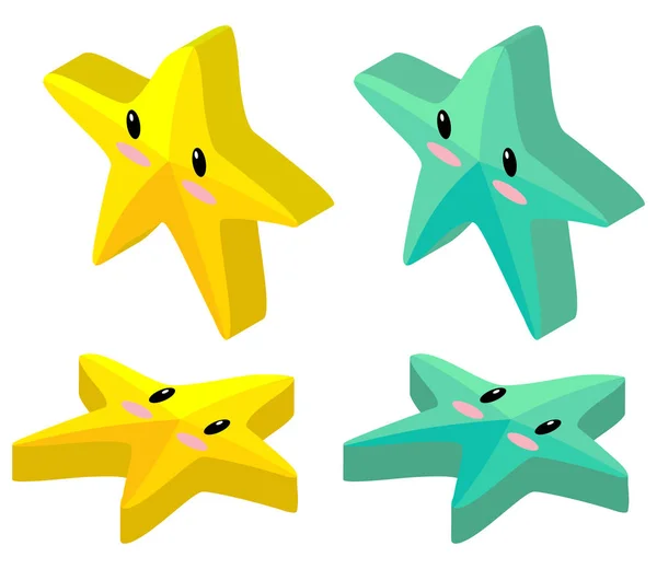 Étoile de mer jaune et verte dans la conception 3D — Image vectorielle