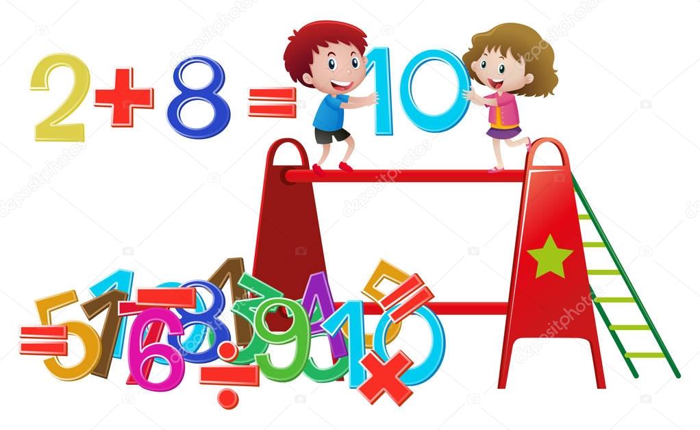 Boy and girl solving math problem