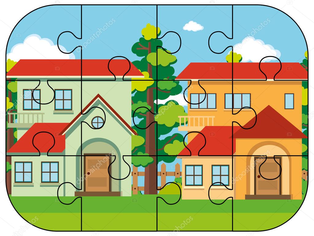 Jigsaw puzzle pieces of two houses