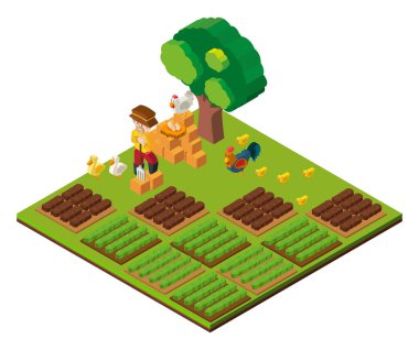 çiftçi ve tarım arazisi için 3D tasarım