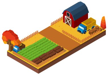 ahır ve bitkileri ile çiftlik için 3D tasarım