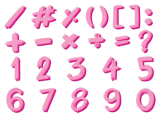 Design del carattere per numeri e segni in colore rosa — Vettoriale Stock