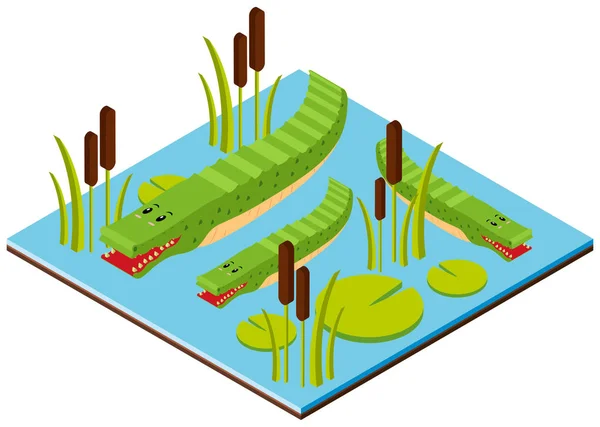 तालाब में मगरमच्छ के लिए 3 डी डिजाइन — स्टॉक वेक्टर