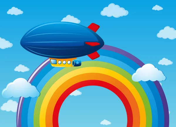 Dirigible volando sobre el arco iris — Vector de stock