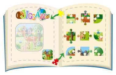 Jigsaw puzzle parçaları ormandaki hayvanlar için