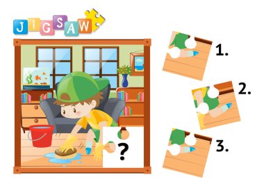 Jigsaw puzzle parçaları çocuğun Zemin Temizleme