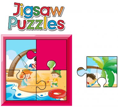 Jigsaw parçaları çocuk sahilde