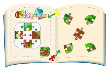 Jigsaw puzzle parçaları ormandaki ayıları için