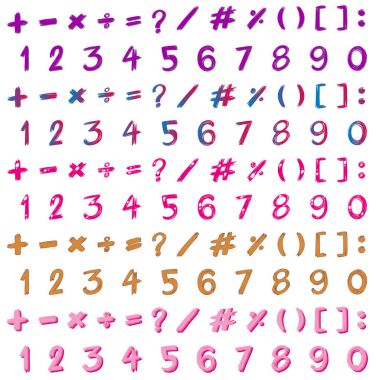 Sayılar ve çok renkli işaretleri için yazı tipi tasarım