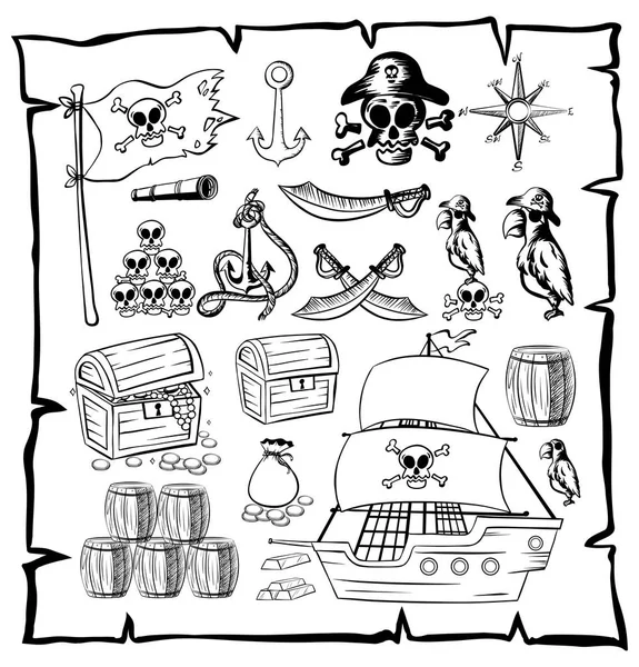 Mapa com símbolos piratas —  Vetores de Stock