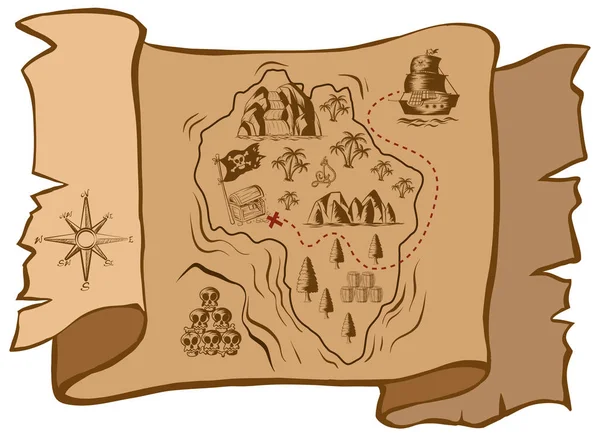 Mapa del tesoro en papel viejo — Vector de stock