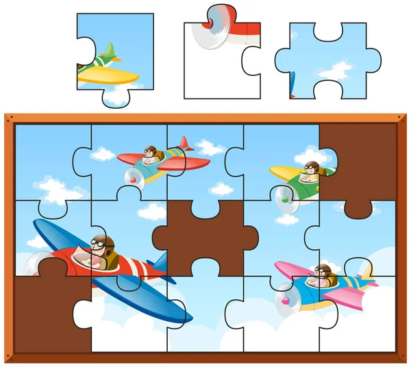 飛行機に乗って子供のジグソー パズルのピース — ストックベクタ