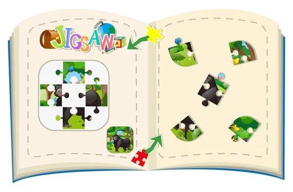 Puzzleteile von Gorilla im Wald — Stockvektor