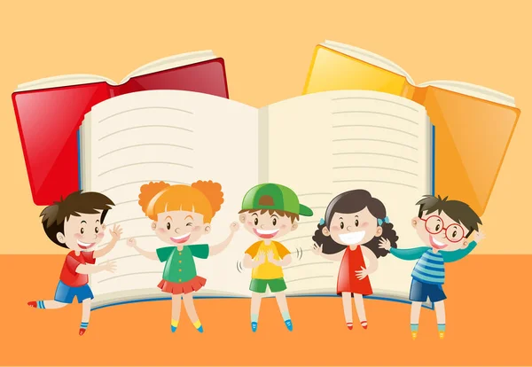 Leeres Notizbuch und glückliche Kinder — Stockvektor