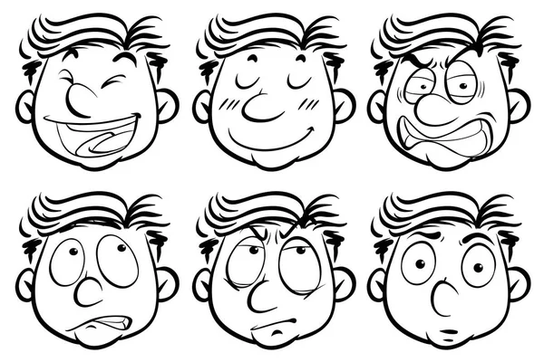 Homme avec six expressions faciales différentes — Image vectorielle