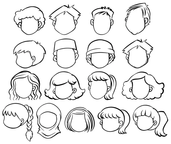 Personnes sans visage avec une coiffure différente — Image vectorielle