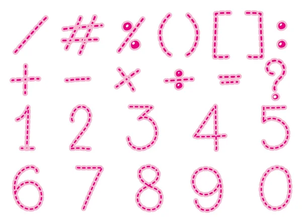 Schriftdesign für Zahlen und Zeichen in rosa Linie — Stockvektor