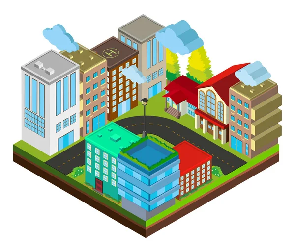 Conception 3D pour la scène urbaine avec des bâtiments — Image vectorielle