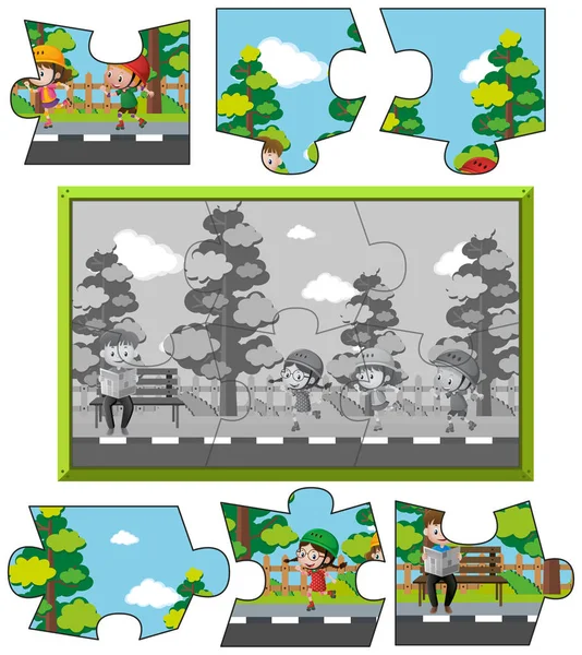 Puzzle pièces d'enfants dans le parc — Image vectorielle