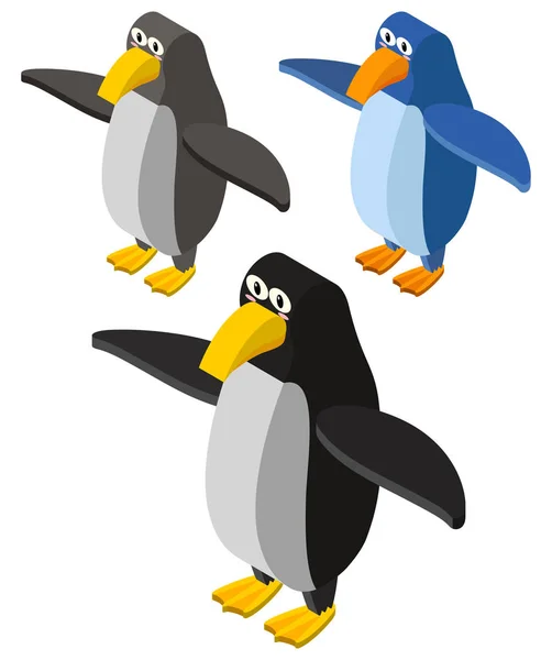 Три пінгвіни в 3D дизайні — стоковий вектор