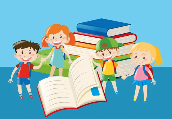 Libri e bambini felici — Vettoriale Stock