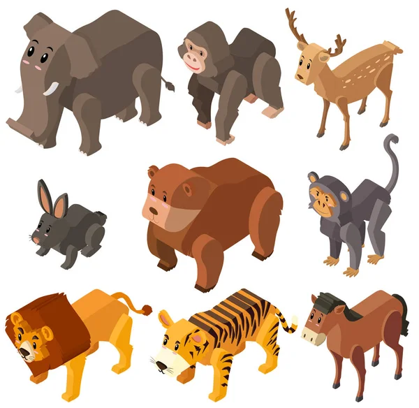Viele wilde Tiere in 3D-Design — Stockvektor