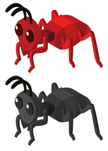 Red and black ants in 3D design — Stock Vector