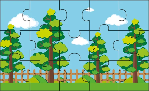 Puzzelspel met bomen in het park — Stockvector