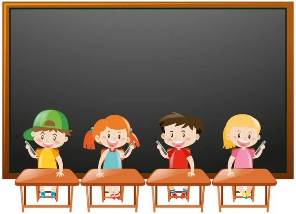 Blackboard bakgrund med barnen i klassrummet — Stock vektor