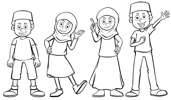 Muslim boy and girl with happy face — Stock Vector