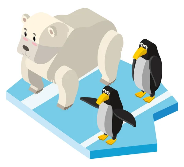 Kutup ayıları ve penguenler 3d tasarım — Stok Vektör