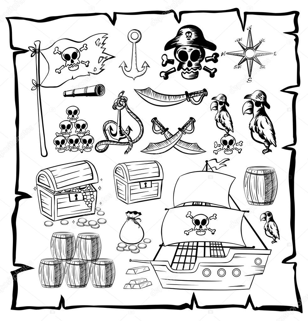 Map with pirate symbols