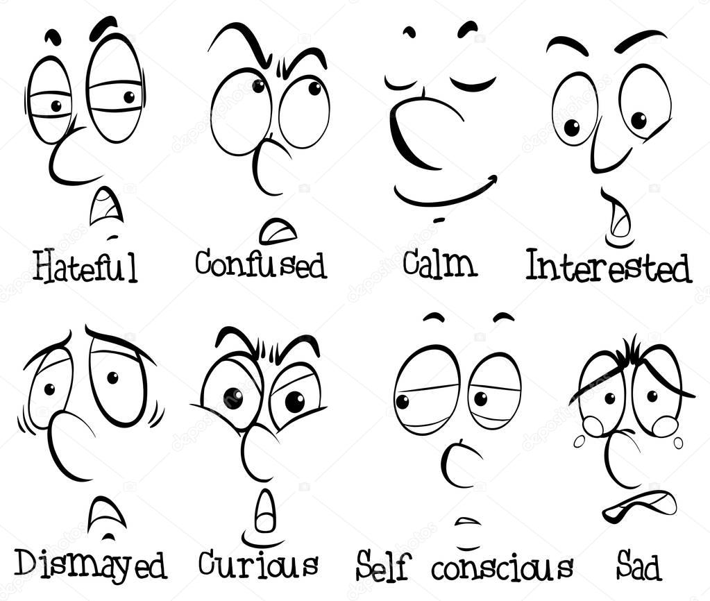 Eight human faces with different emotions