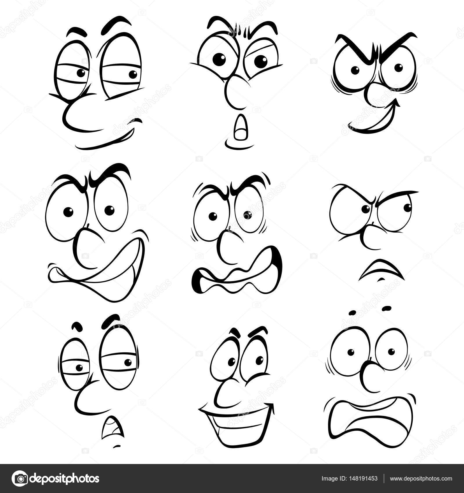 Neun Gesichtsausdrücke auf weißem Hintergrund Stock-Vektorgrafik von